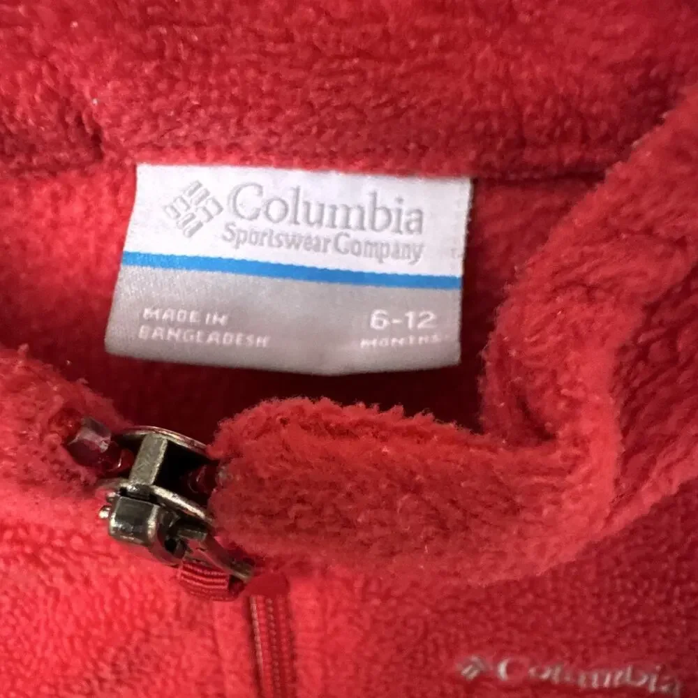 Columbia Fleece Full Zip Jacket Red 6-12 Months Unisex Logo Long Sleeve